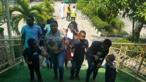 Group photograph of children and staff of The Zeebah Foundation during an excursion to BMT African Gardens